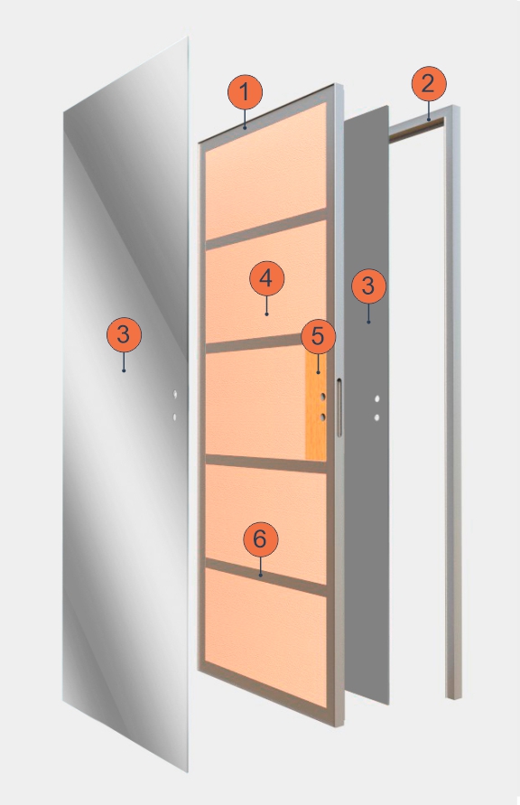 Конструкция полотна скрытой двери со стеклом